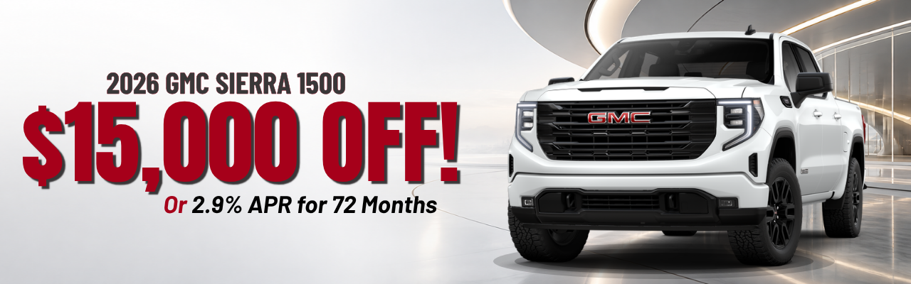 2026 GMC Sierra 1500, $14,522 off or 2.9% APR for 72 Months