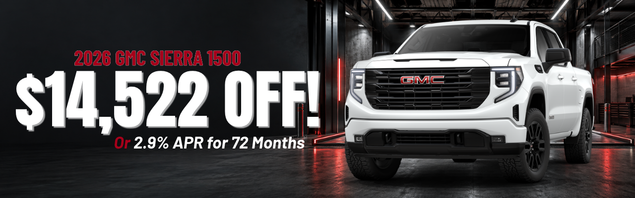 2026 GMC Sierra 1500, $14,522 off or 2.9% APR for 72 Months